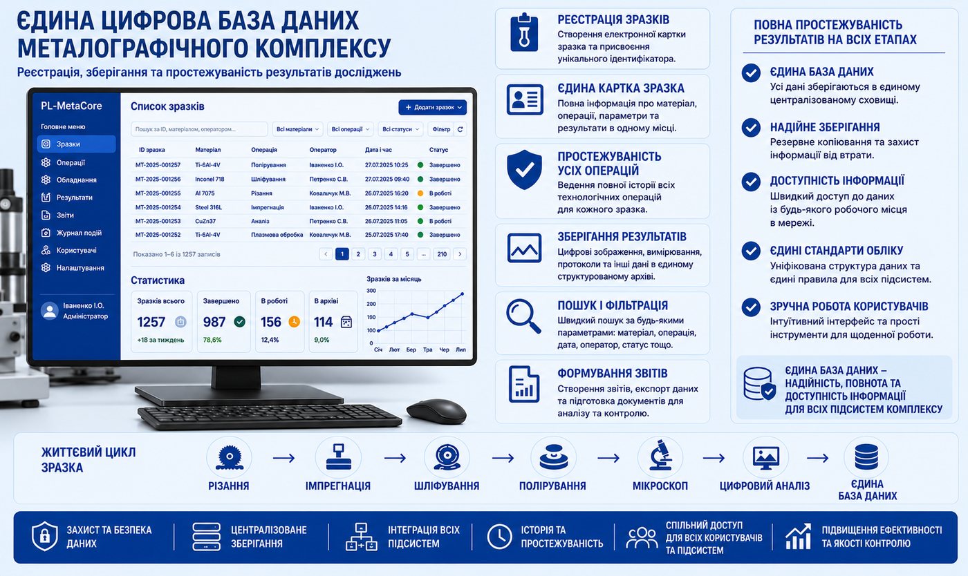 Цифрова платформа металографічної лабораторії PL-DigiLabCore
